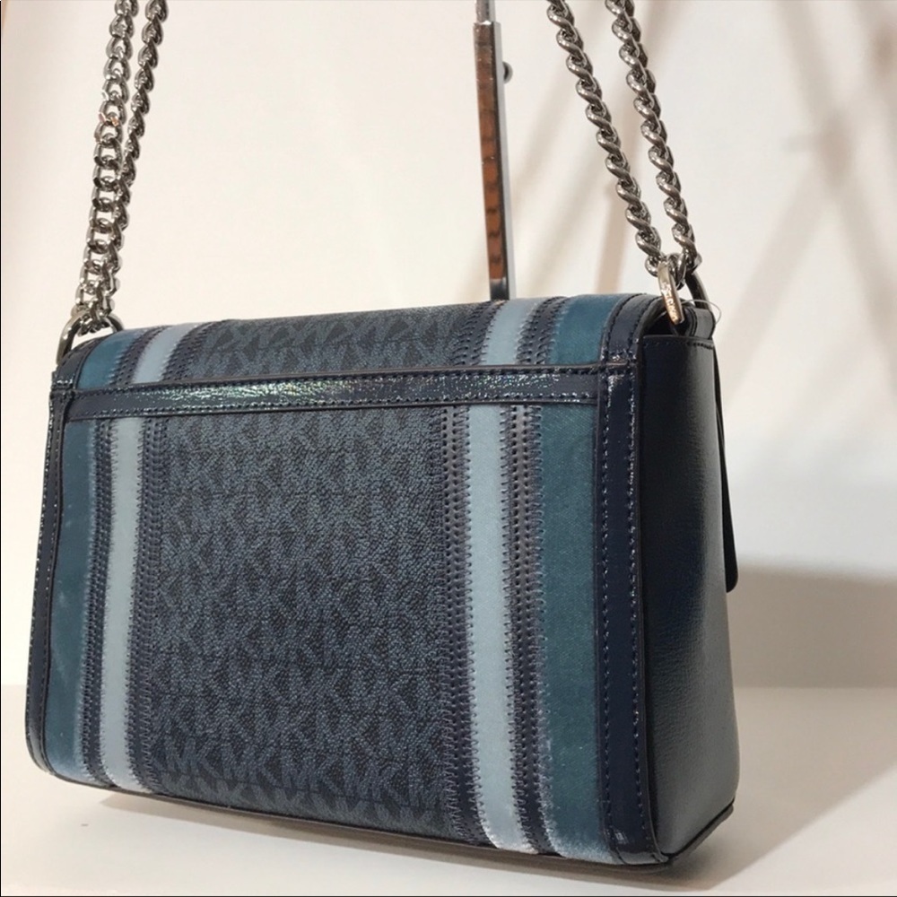 Michael Kors Kinsley Medium shoulder flap bag dark chambray multi color chain - Picture 5 of 8